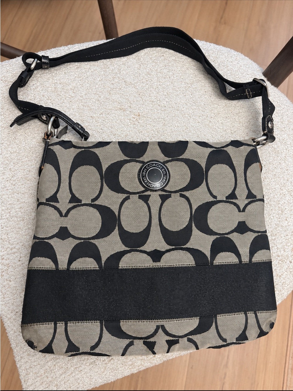 Coach Black and Tan Signature Canvas Crossbody